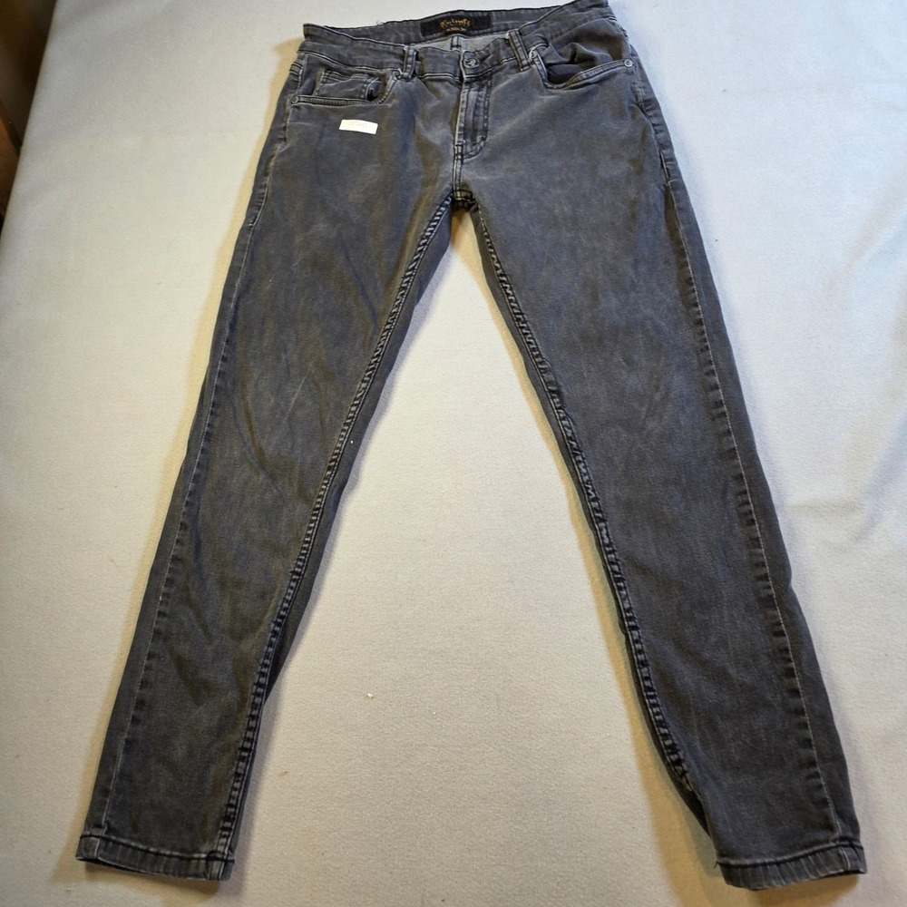 Cultura New York Mens Slim Fit Jeans Washed Black Gray 30x30 Distressed Hem